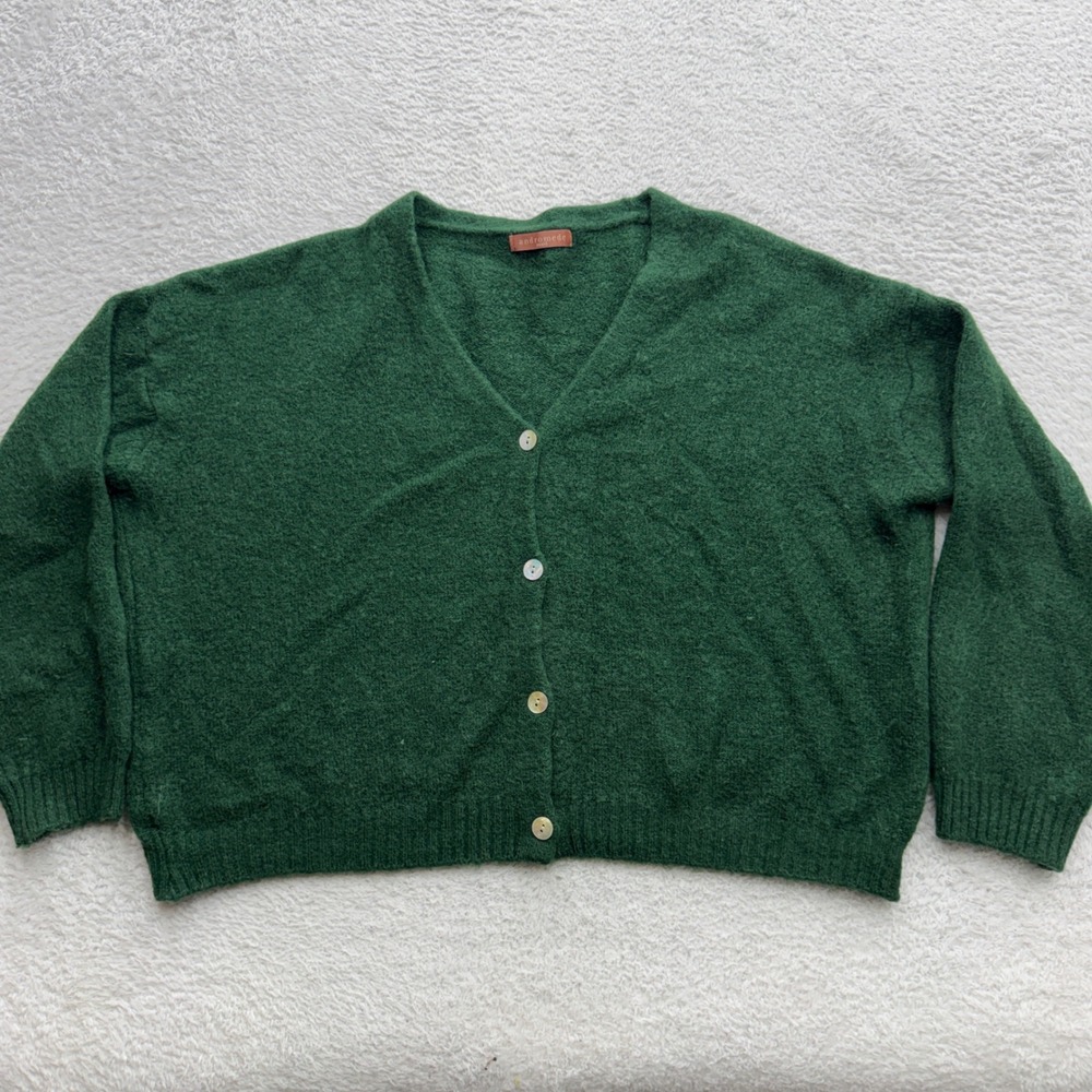 Andromede Paris Green Alpaca Wool Blend V-Neck Cardigan Sweater Made in Italy
